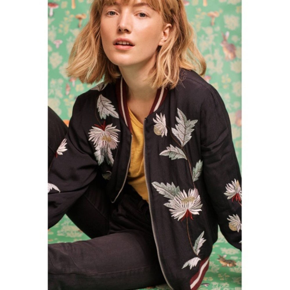 RARE ANTHROPOLOGIE Embroidered Solstice Bomber